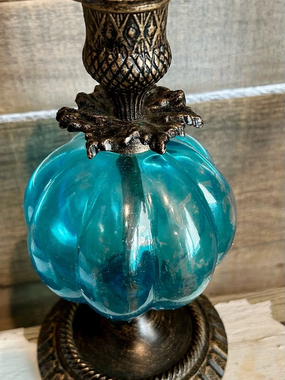 Pier 1 Teal Blue Glass Candle Holder